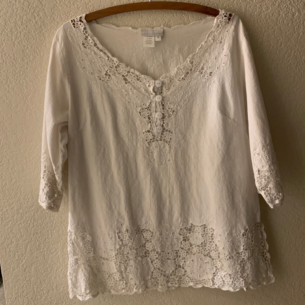 Soft surroundings off white cotton/linen lace tunic M